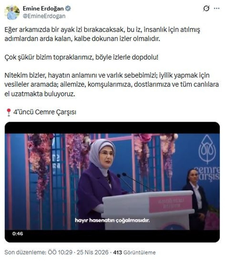 Emine Erdoğandan 4üncü Cemre Çarşısı paylaşımı