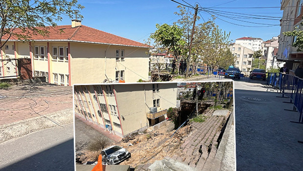 İstinat duvarı çöktü: Park halindeki araç okul bahçesine sürüklendi