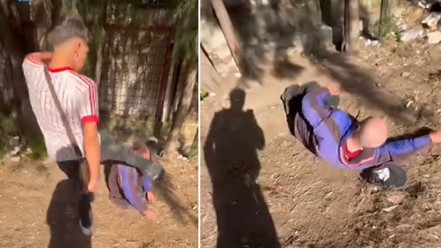 İzmir’de şoke eden olay! Görüntüler büyük tepki çekti: Uyuyan yaşlı adamın yüzüne tekme atıp sosyal medyada paylaştılar