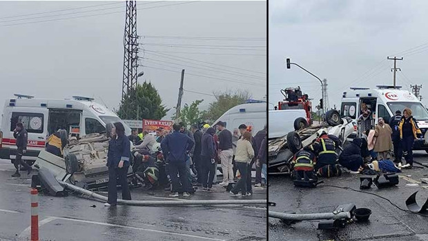 Takla atan otomobil ters döndü: 2’si çocuk 5 yaralı