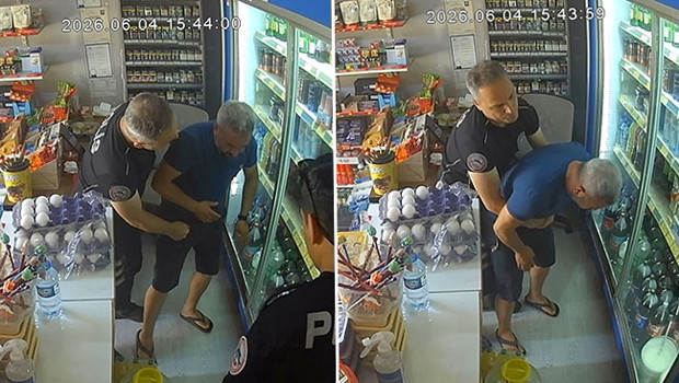 Bakkalın nefes borusuna şeker kaçtı: Polis memuru Heimlich manevrasıyla kurtardı! O anlar kamerada