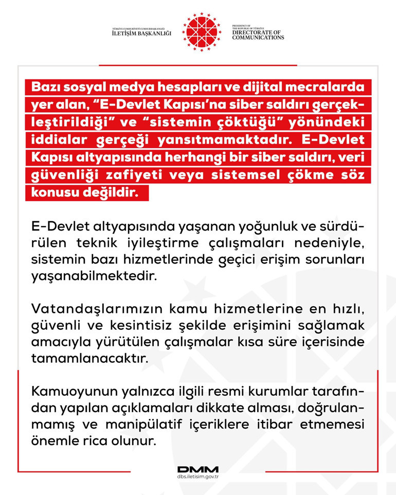 İletişim Başkanlığından e-Devletle ilgili iddialara yalanlama