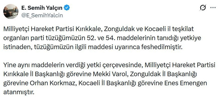 MHPnin 3 il teşkilatı feshedildi