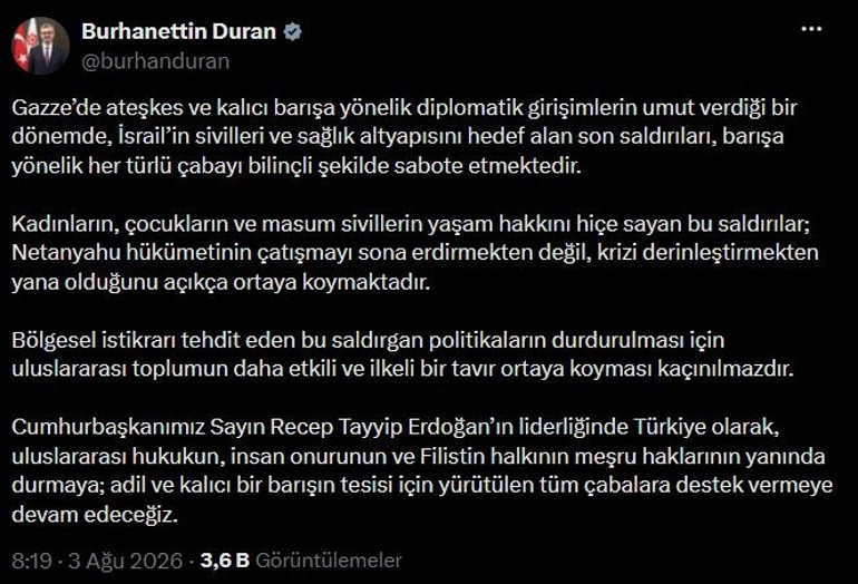 İletişim Başkanı Duran: Filistin halkının yanında durmaya devam edeceğiz