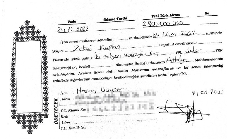 Aslı adli emanette olan sahte senedin fotokopisiyle milyonlarca dolarlık icra takibi