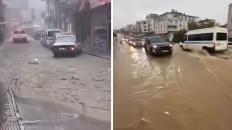 Sağanak sonrası yollar göle döndü: Araçlar ve yayalar ilerleyemedi 2 Sağanak sonrası yollar göle döndü: Araçlar ve yayalar ilerleyemedi