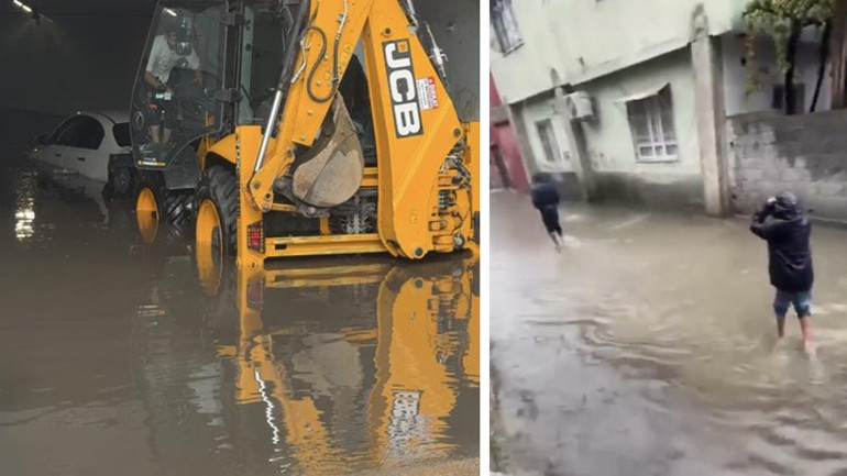 Adanada sokaklar göle döndü Otomobil suya gömüldü