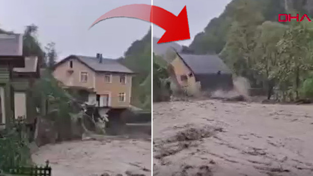 Sakarya’da şiddetli sağanak | Dere kenarındaki iki katlı villa yıkıldı! O anlar kamerada…